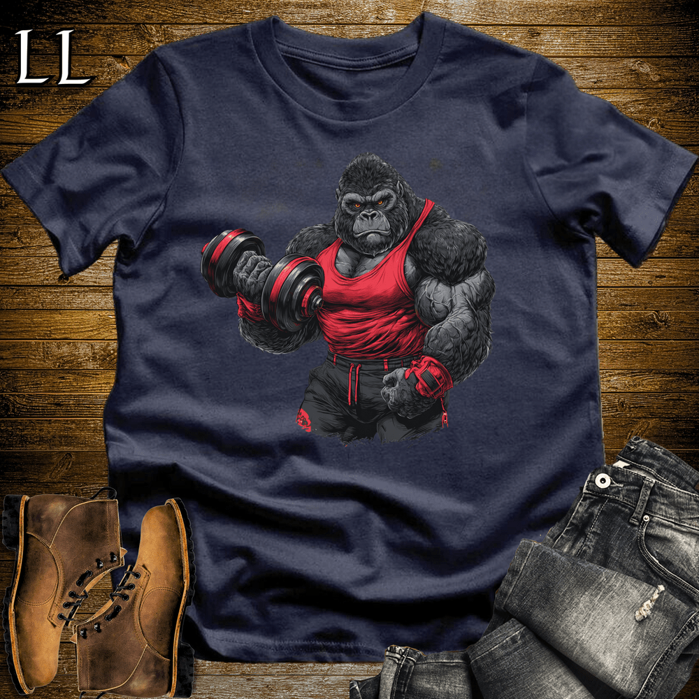 Gym Beast Bicep Curl Red Gorilla Navy | Strength Tee