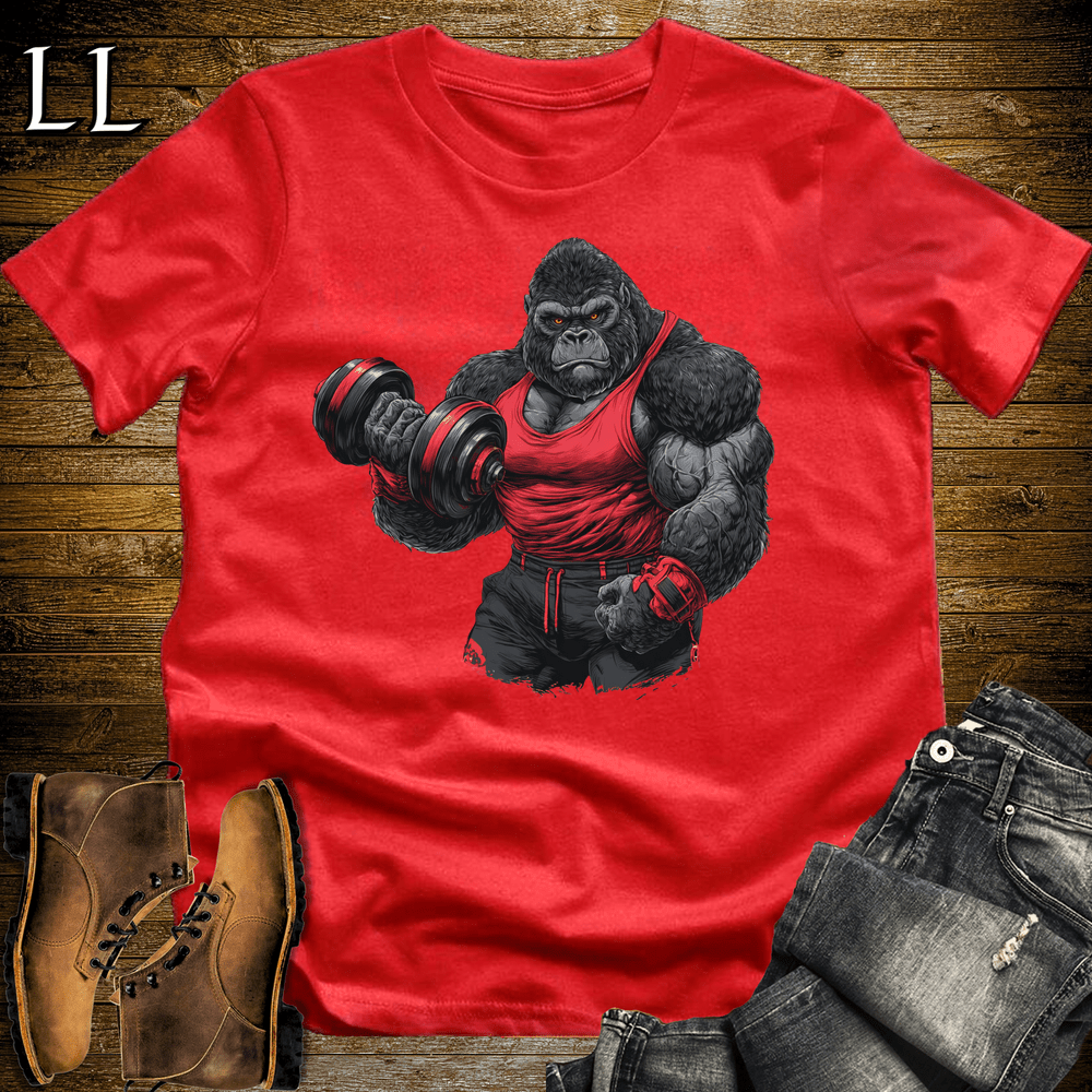 Gym Beast Bicep Curl Red Gorilla Red | Strength Tee
