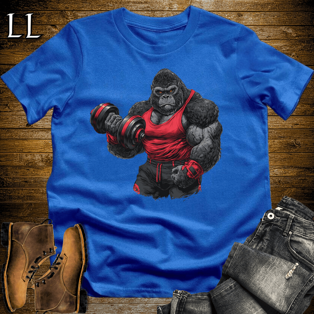 Gym Beast Bicep Curl Red Gorilla Royal | Strength Tee