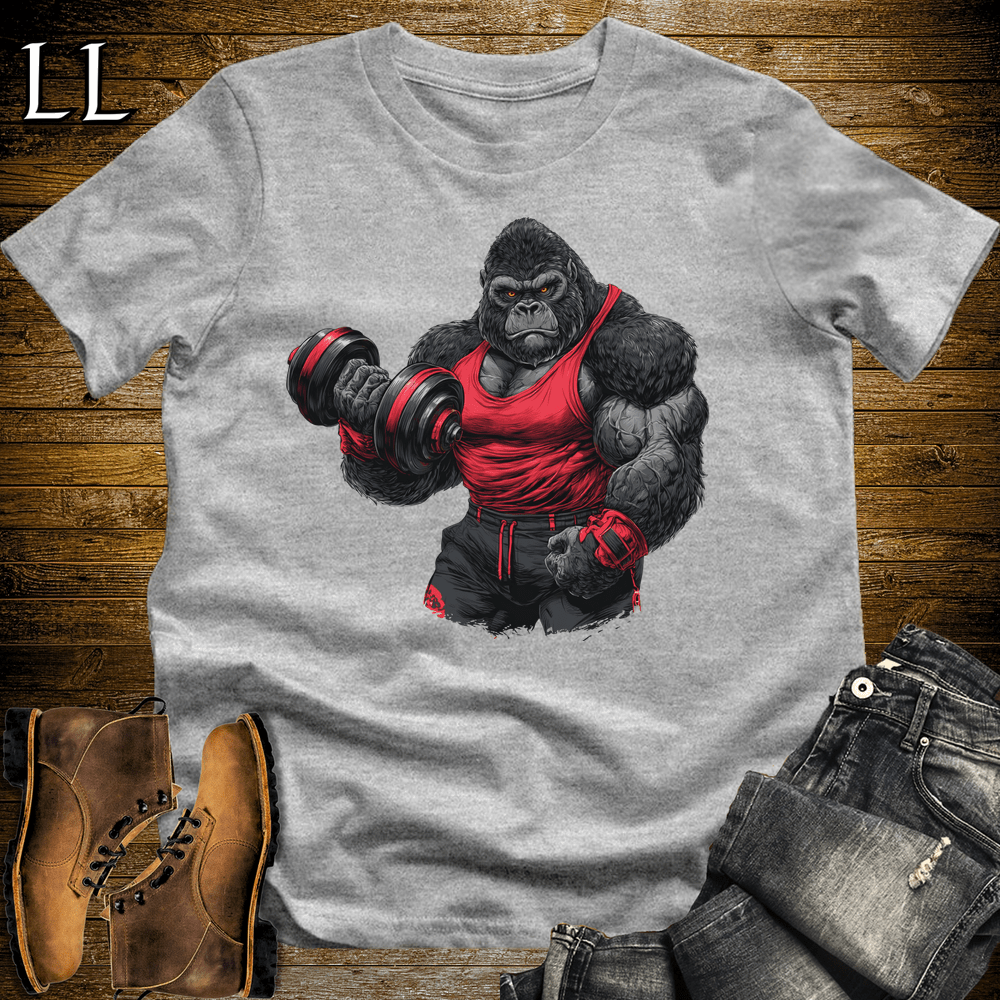 Gym Beast Bicep Curl Red Gorilla Sport Grey | Strength Tee