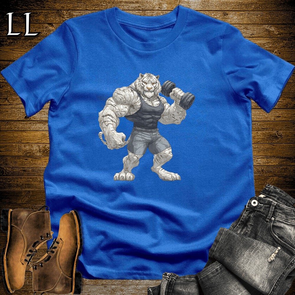 Bicep Curl Siberian Tiger Royal Blue | Arm Strength Tee