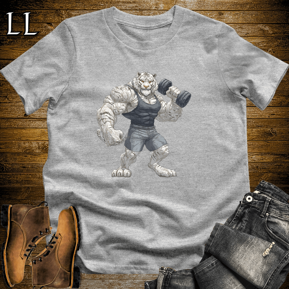 Bicep Curl Siberian Tiger Sport Grey | Arm Strength Tee