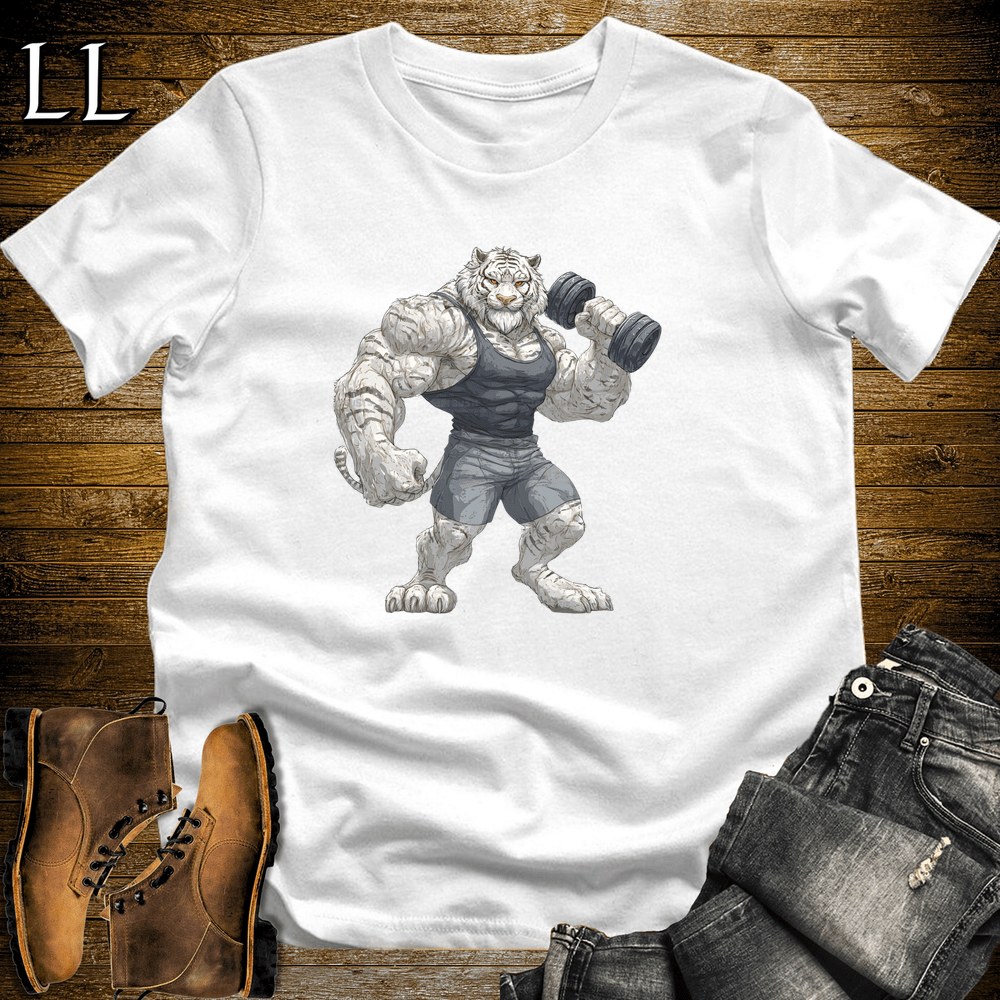 Bicep Curl Siberian Tiger White | Arm Strength Tee