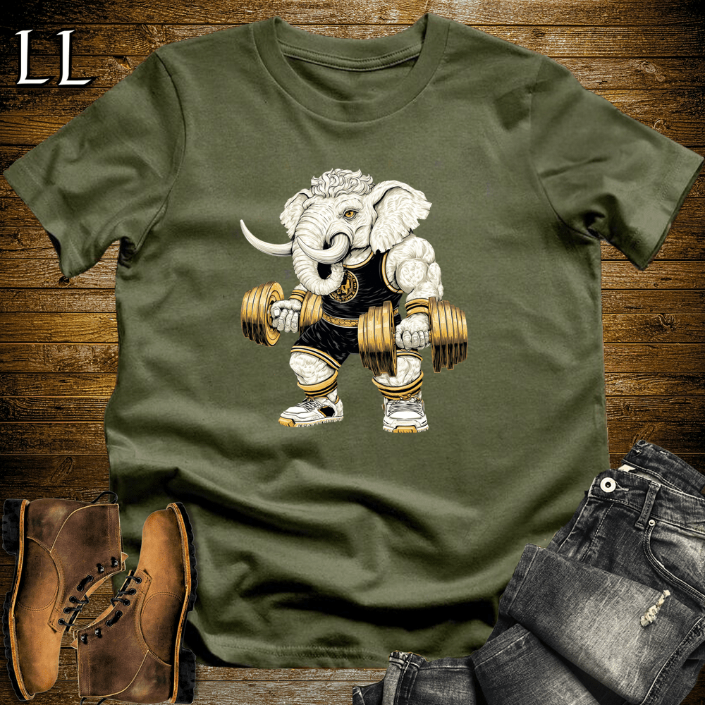 Bicep Curl White Elephant Military Green | Arm Strength Tee