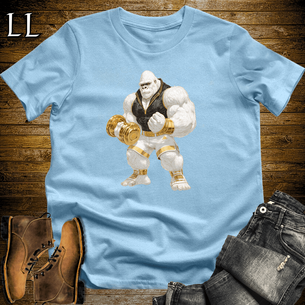 Bicep Curl White Gorilla Light Blue | Arm Strength Tee