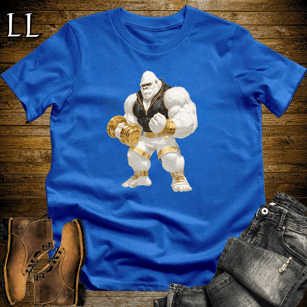 Bicep Curl White Gorilla Royal Blue | Arm Strength Tee