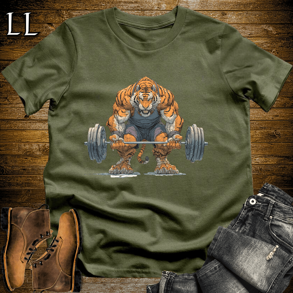 Gym Beast Deadlift Bengal Tiger Military Green | Strength Tee