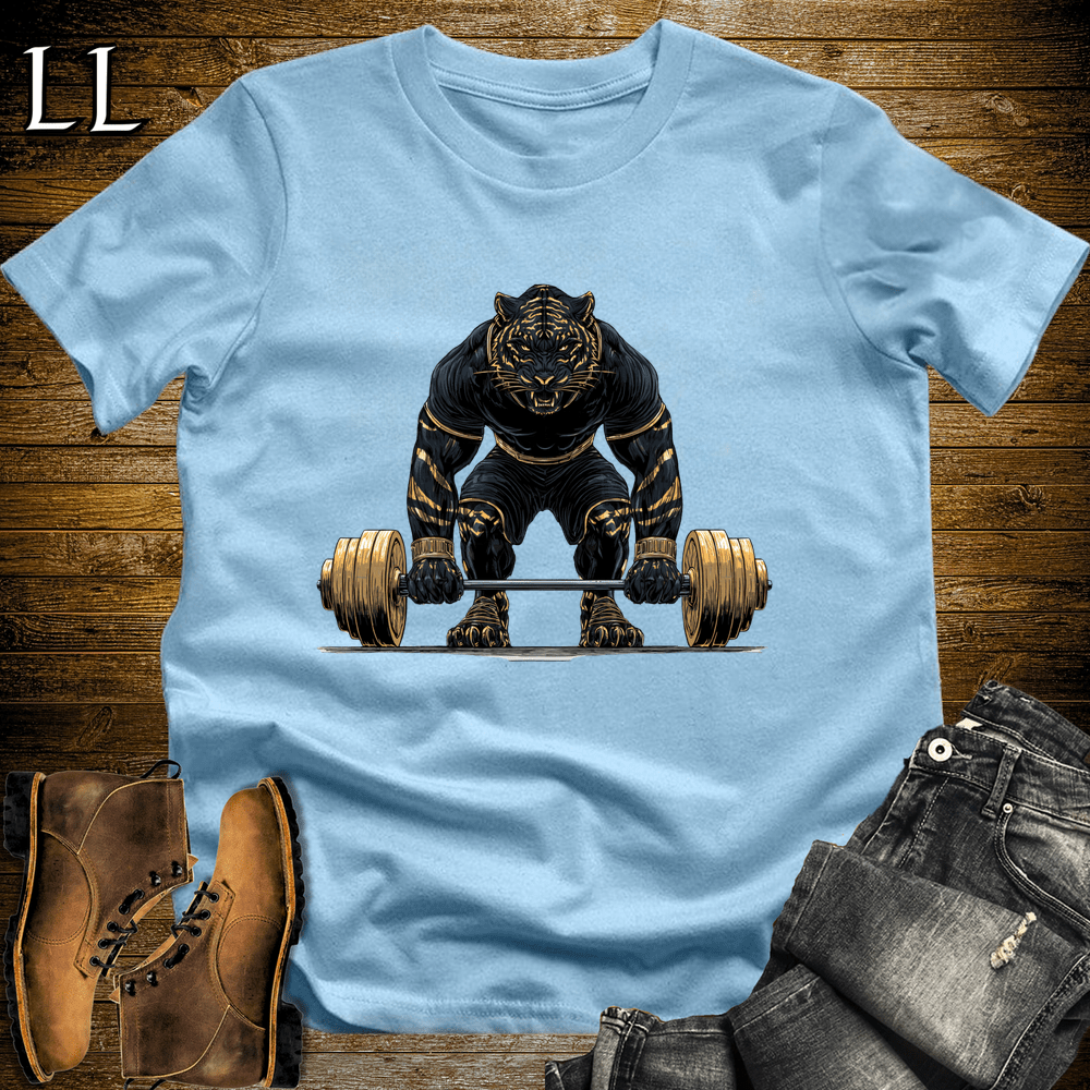 Gym Beast Deadlift Black Tiger Light Blue | Gym Strength Tee