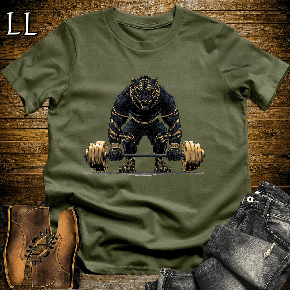 Gym Beast Deadlift Black Tiger Military Green | Gym Strength Tee