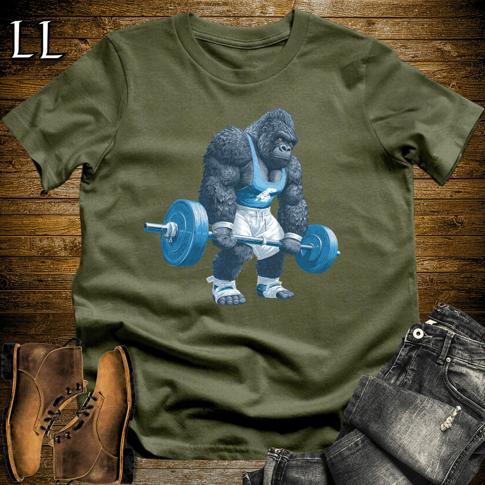 Gym Beast Deadlift Blue Gorilla Military Green | Strength Tee