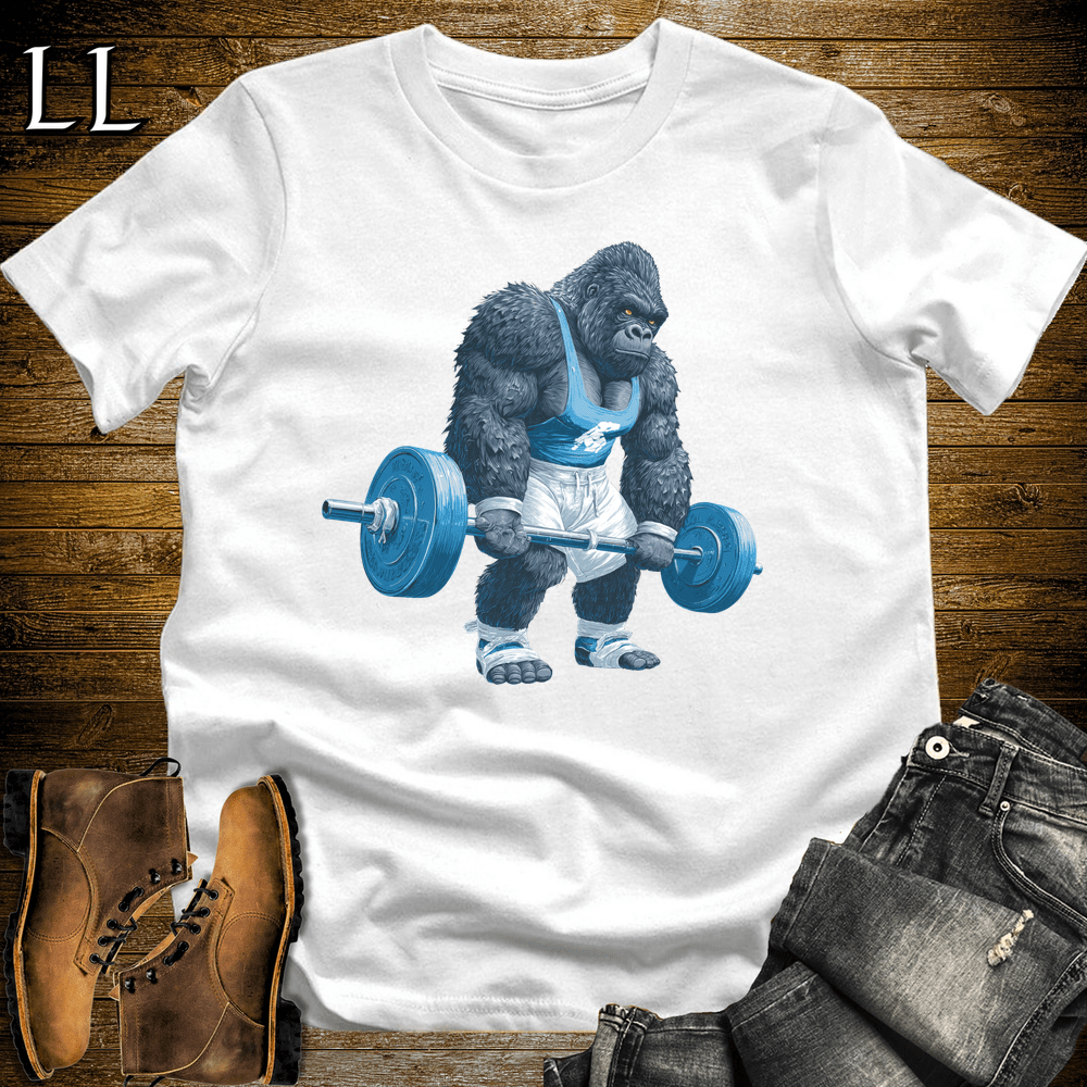 Gym Beast Deadlift Blue Gorilla White | Strength Tee