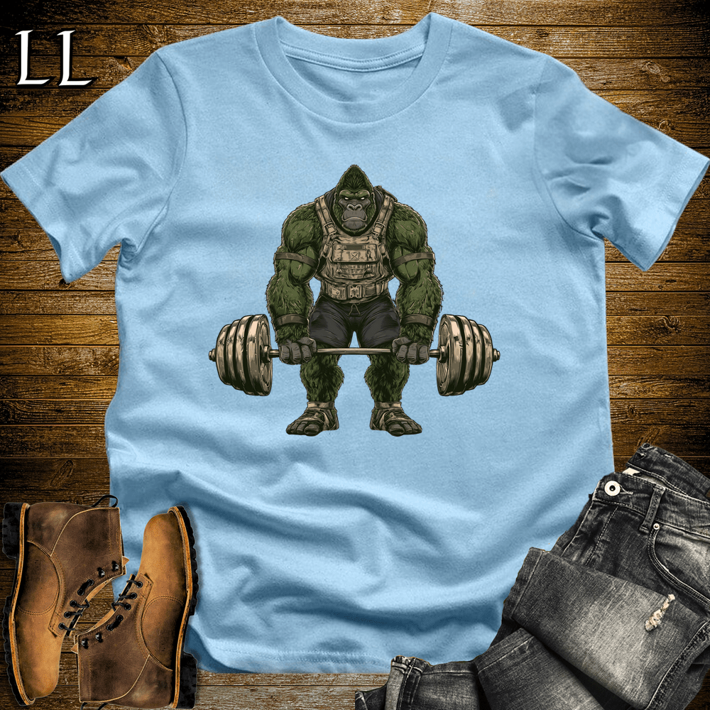 Gym Beast Deadlift Green Gorilla Light Blue | Gym Strength Tee