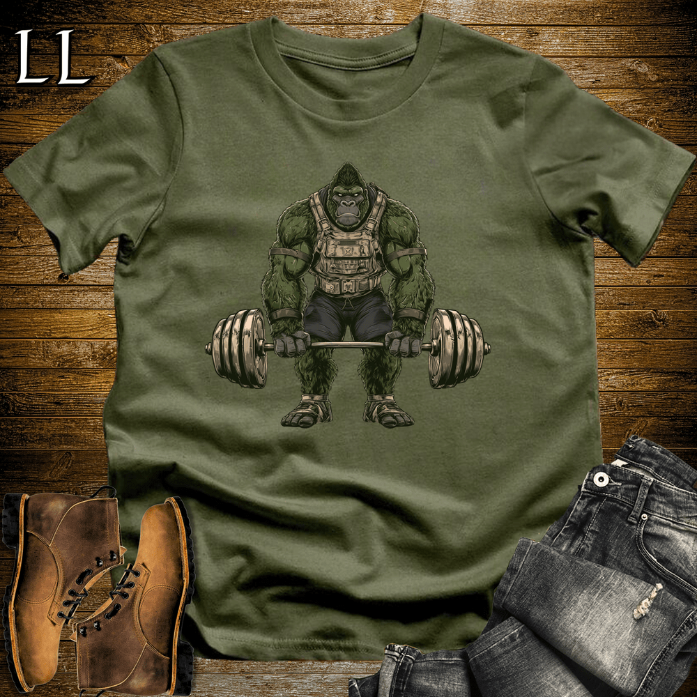 Gym Beast Deadlift Green Gorilla Military Green | Gym Strength Tee