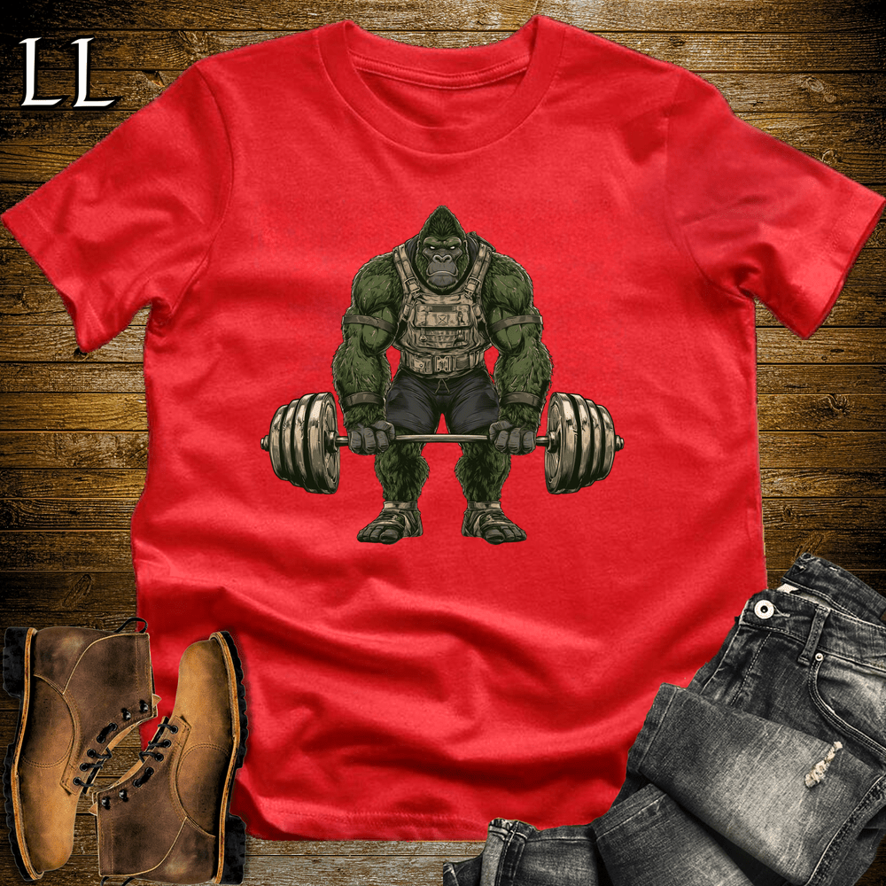 Gym Beast Deadlift Green Gorilla Red | Gym Strength Tee