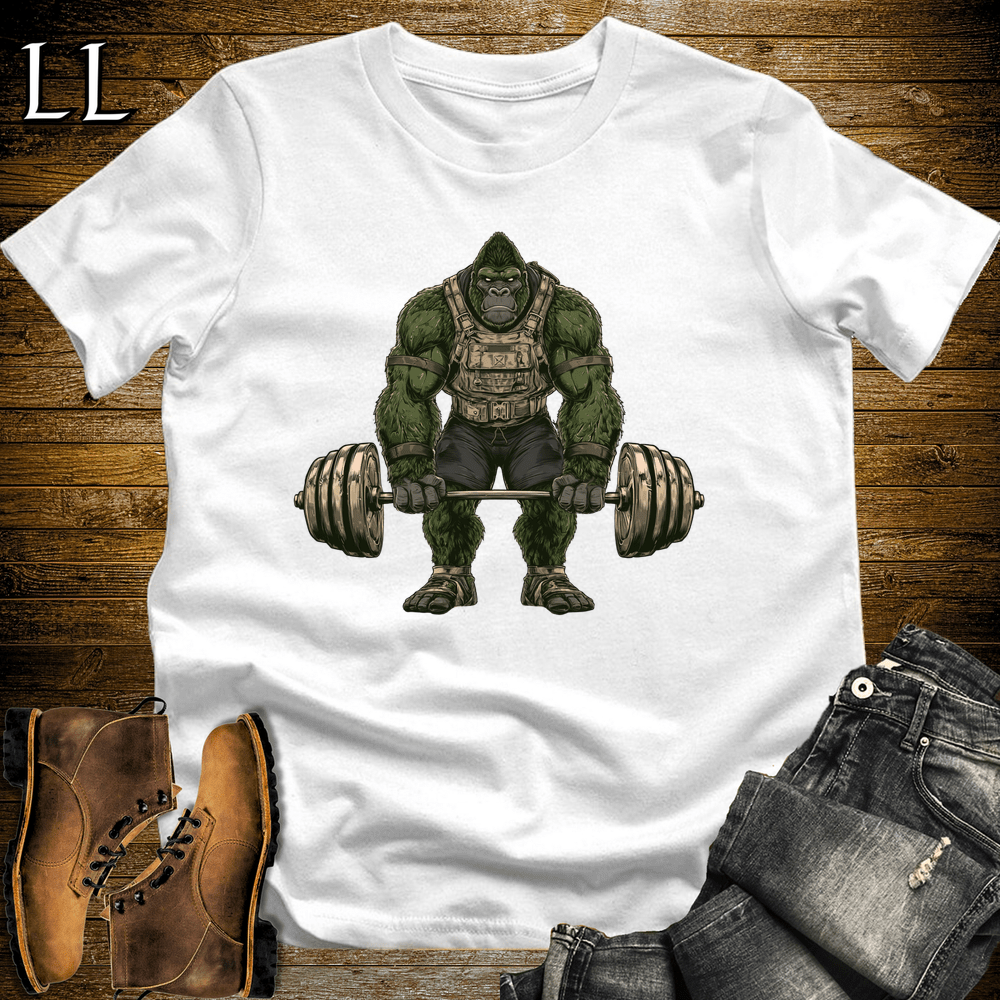 Gym Beast Deadlift Green Gorilla White | Gym Strength Tee