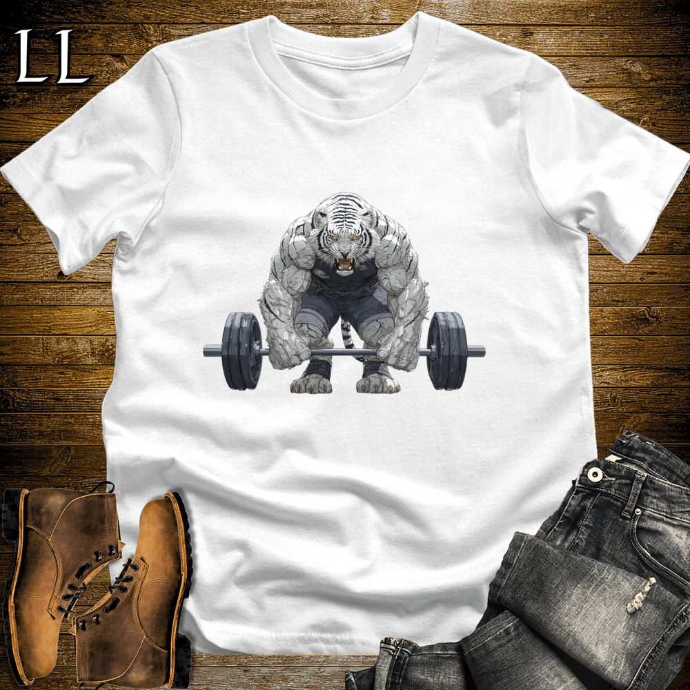 Gym Beast Deadlift Siberian Tiger White | Lifting Tee