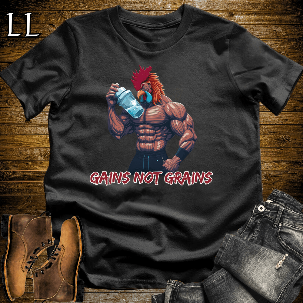 Gym Beast Gains Not Grains Black | Funny Gym Motivation Tee