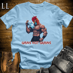 Gym Beast Gains Not Grains Light Blue | Funny Gym Motivation Tee