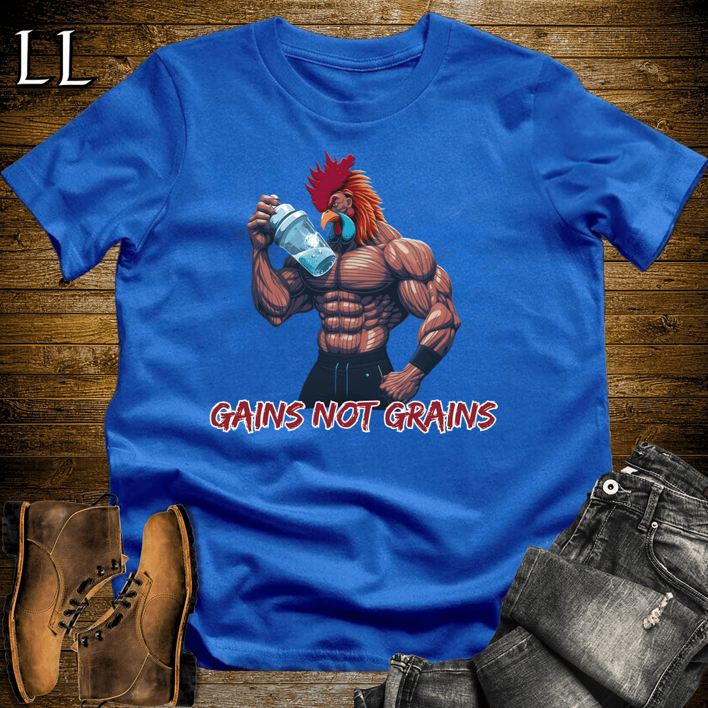 Gym Beast Gains Not Grains Royal Blue | Funny Gym Motivation Tee