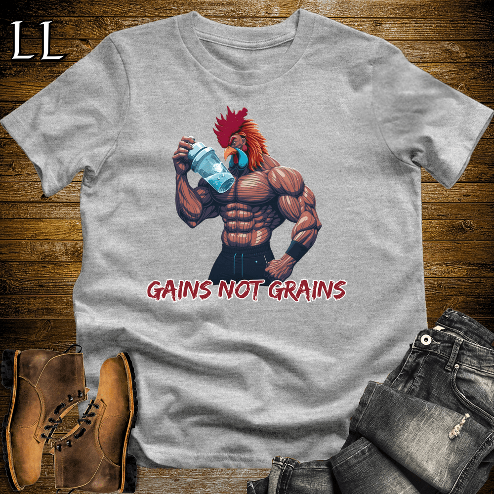 Gym Beast Gains Not Grains Sport Grey | Funny Gym Motivation Tee
