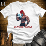 Gym Beast Gains Not Grains White | Funny Gym Motivation Tee