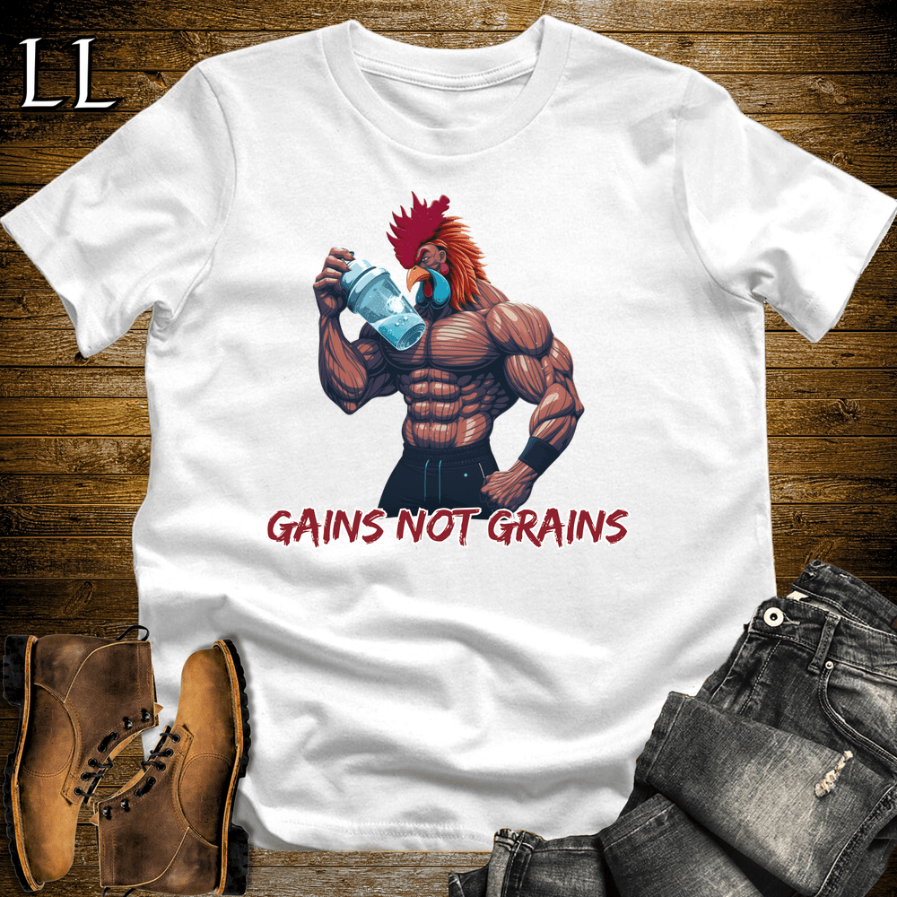 Gym Beast Gains Not Grains White | Funny Gym Motivation Tee