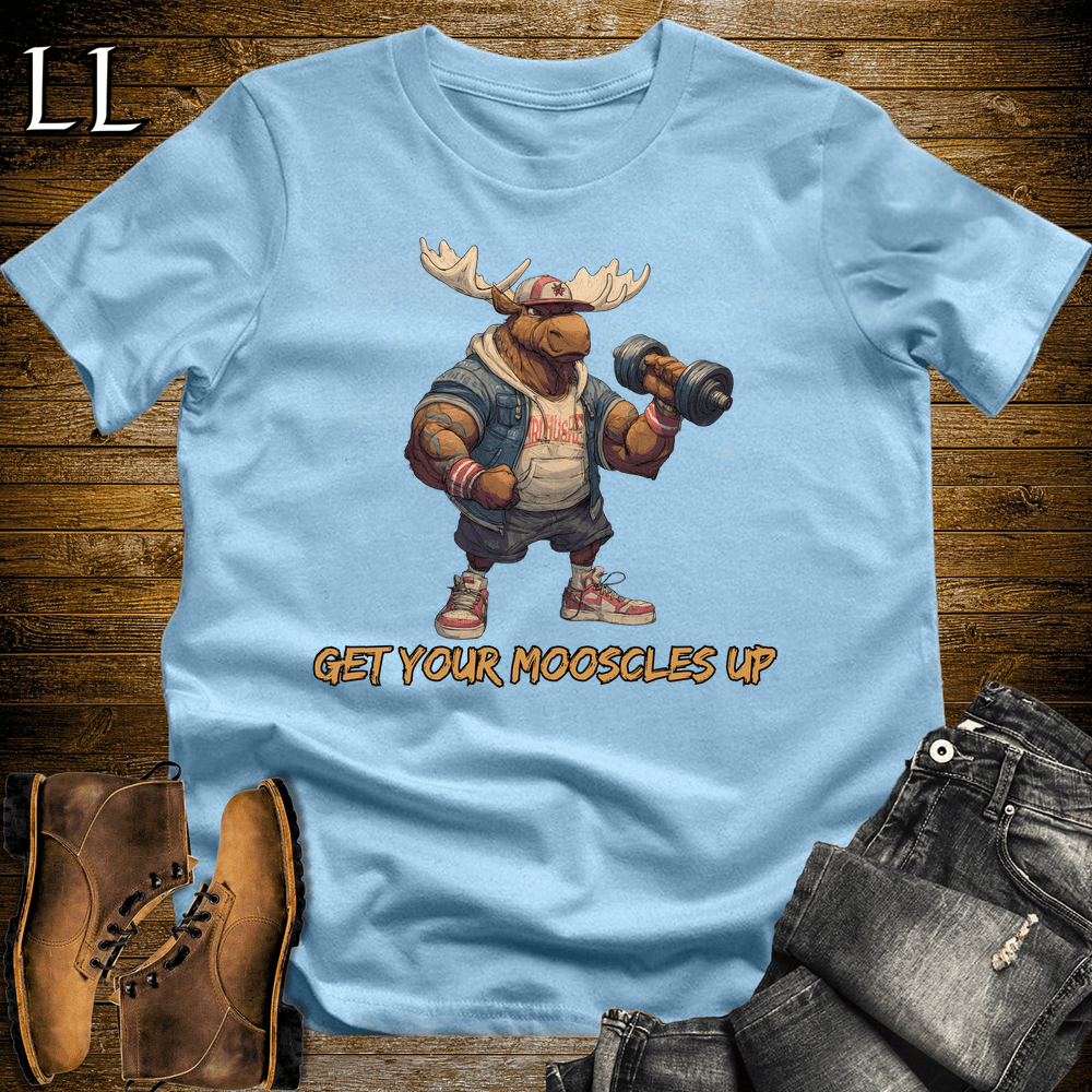 Gym Beast Get Your Mooscles Up Light Blue | Get Your Mooscles Up Gym Beast Tee