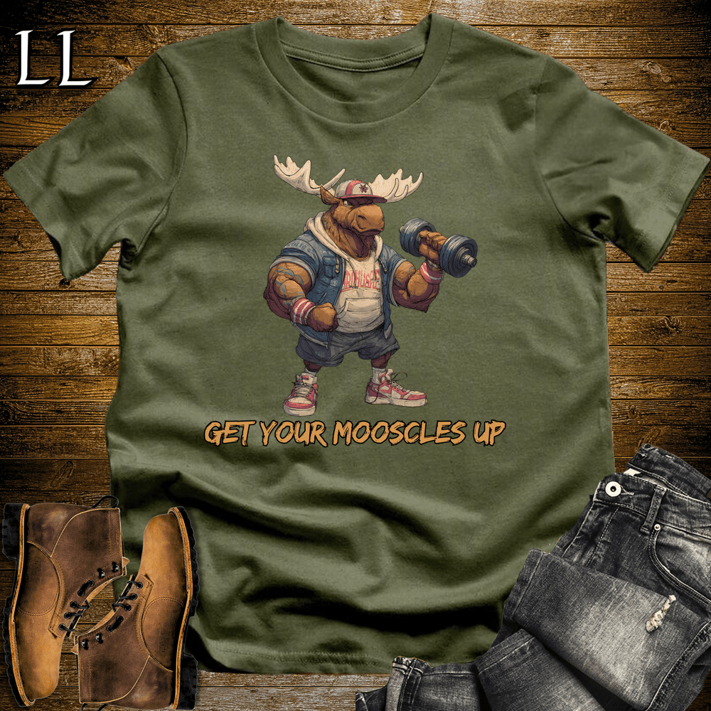 Gym Beast Get Your Mooscles Up Military Green | Get Your Mooscles Up Gym Beast Tee