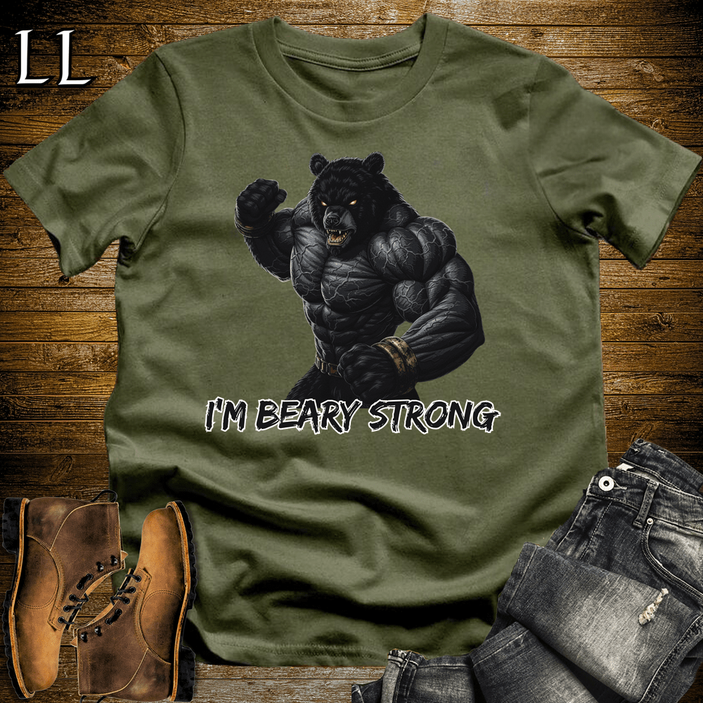Gym Beast Im Beary Strong Military Green | Im Beary Strong Gym Beast Animal Tee