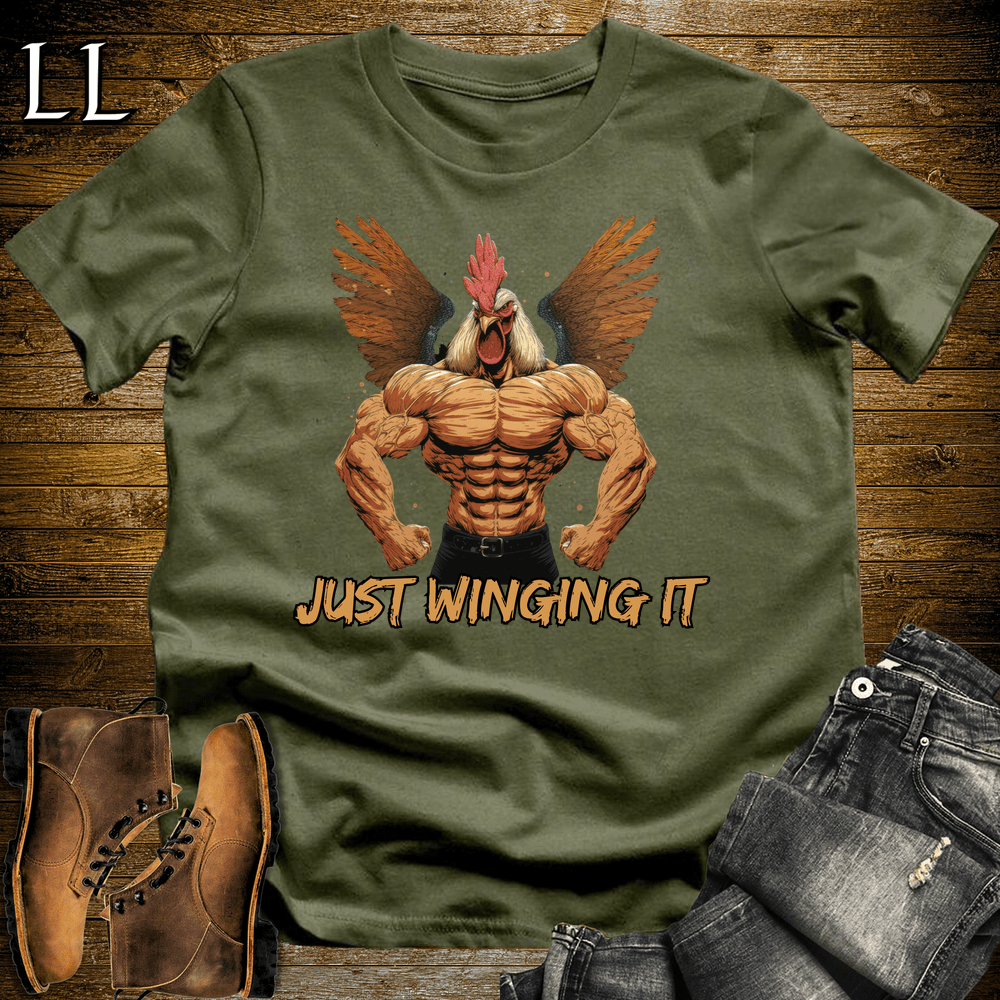 Gym Beast Just Winging It Military Green | Funny Gym Quote Tee