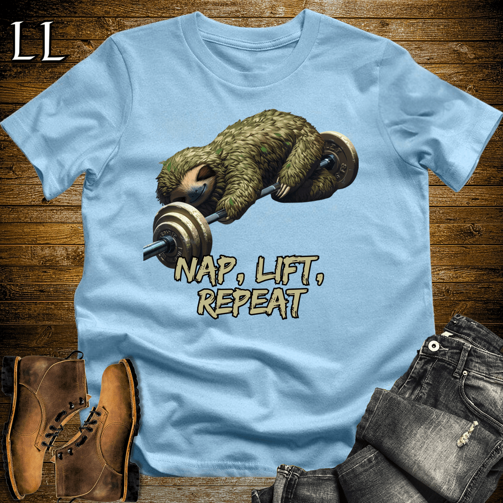 Gym Beast Nap Lift Repeat Light Blue | Gym Humor Tee