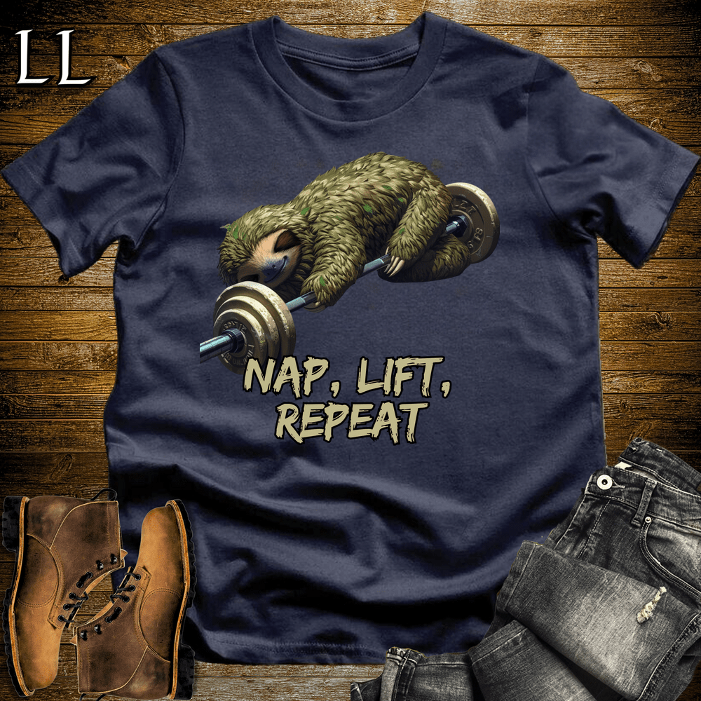 Gym Beast Nap Lift Repeat Navy | Gym Humor Tee