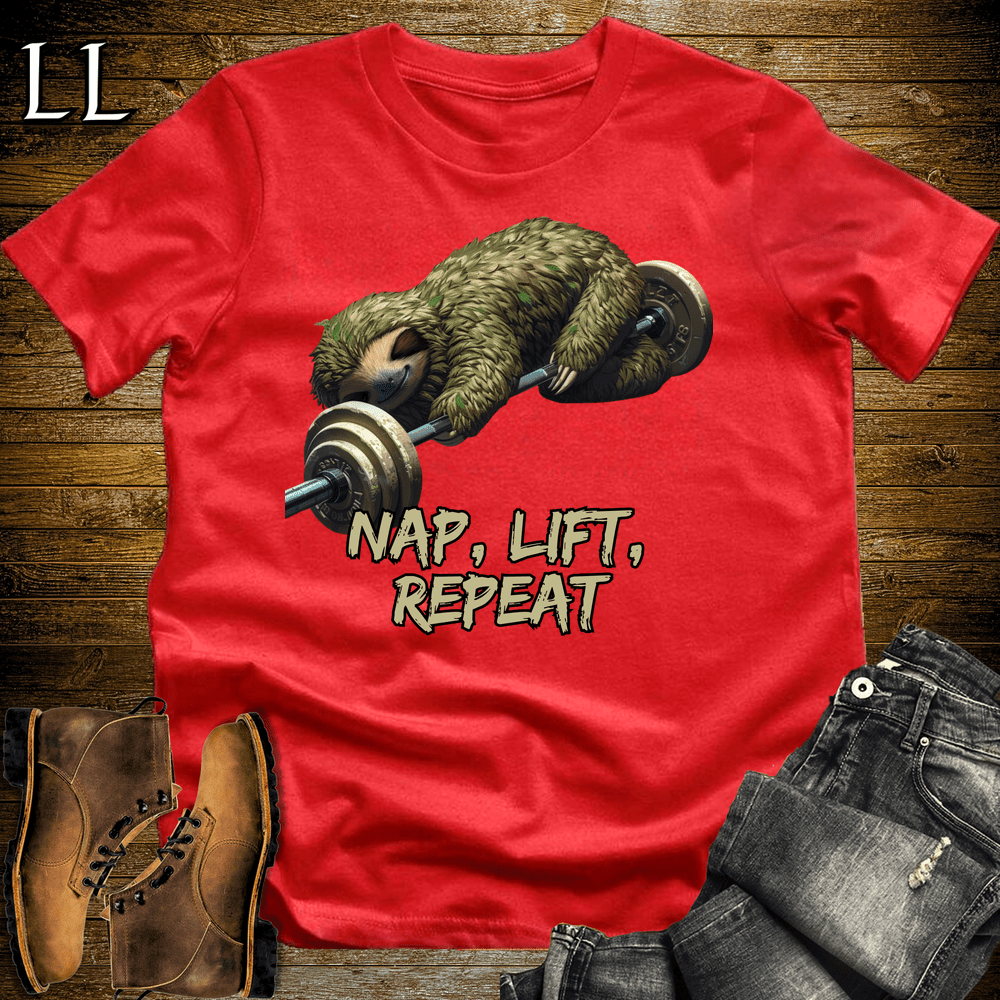 Gym Beast Nap Lift Repeat Red | Gym Humor Tee