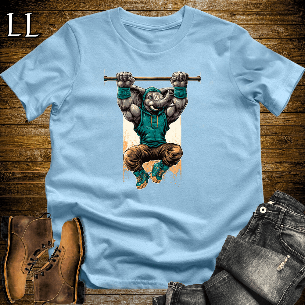 Gym Beast Pullup Aqua Elephant Light Blue | Elephant Gym Shirt