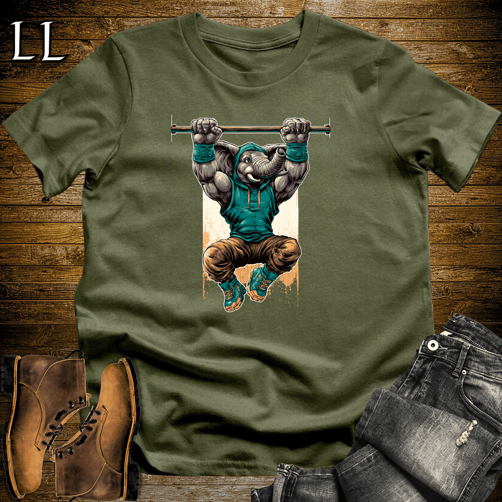 Gym Beast Pullup Aqua Elephant Military Green | Elephant Gym Shirt