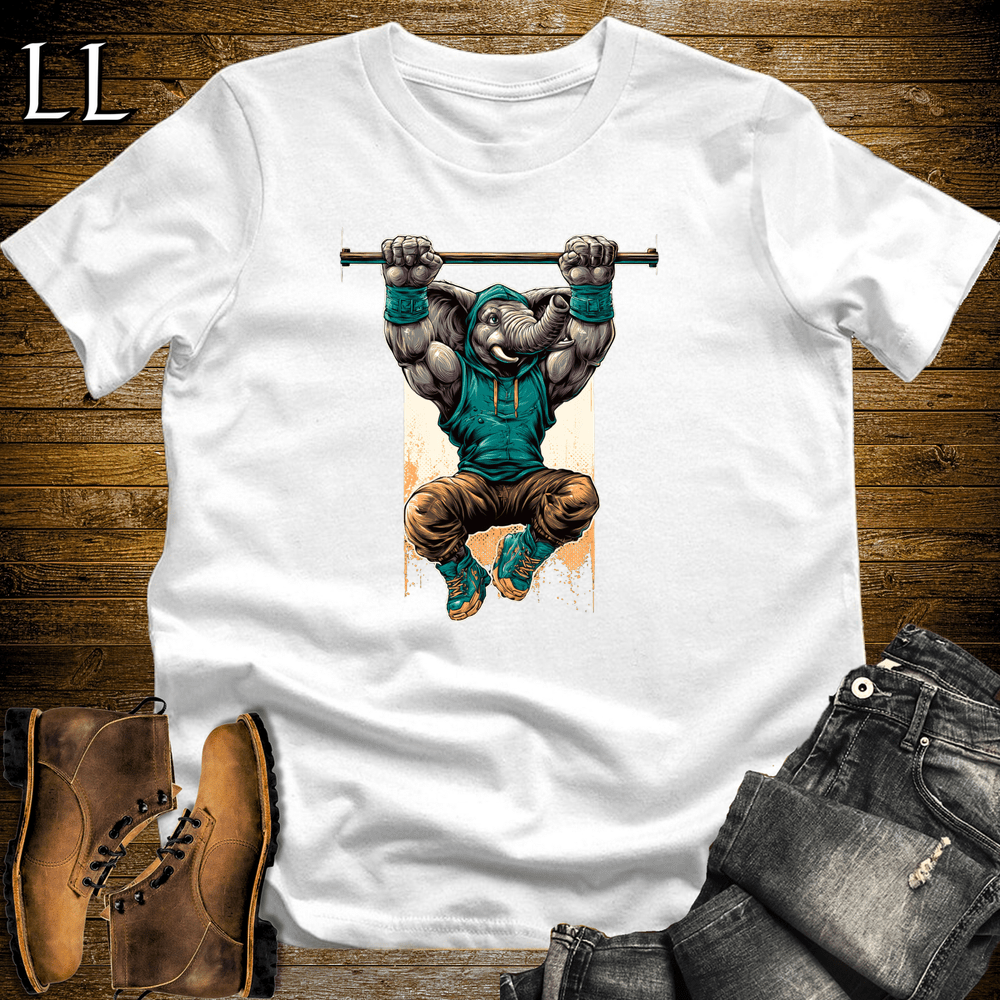 Gym Beast Pullup Aqua Elephant White | Elephant Gym Shirt