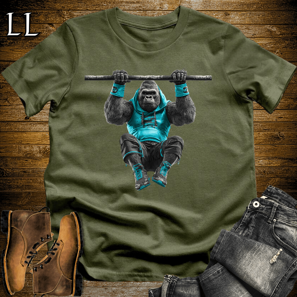 Gym Beast Pullup Aqua Gorilla Military Green | Strength Tee