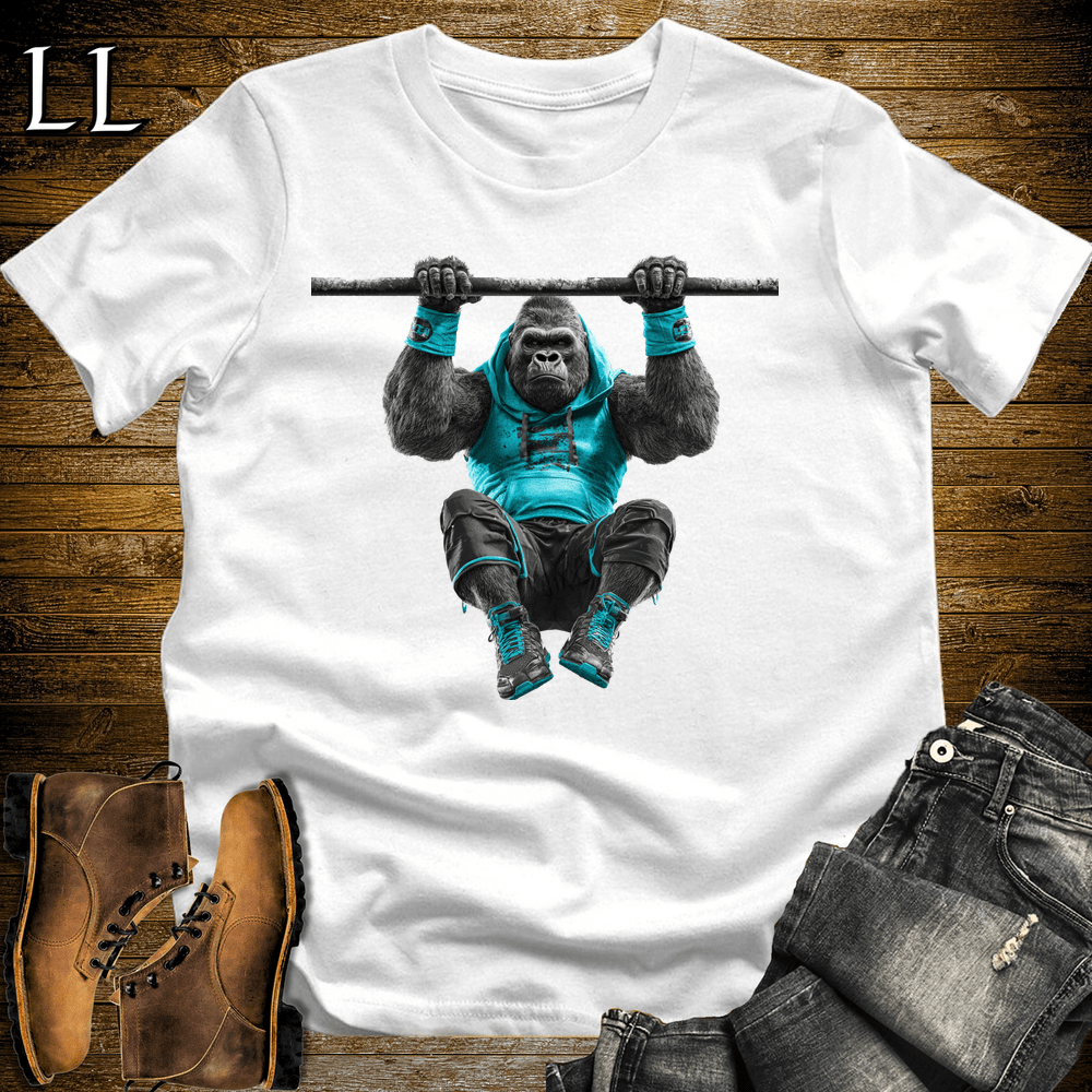 Gym Beast Pullup Aqua Gorilla White | Strength Tee