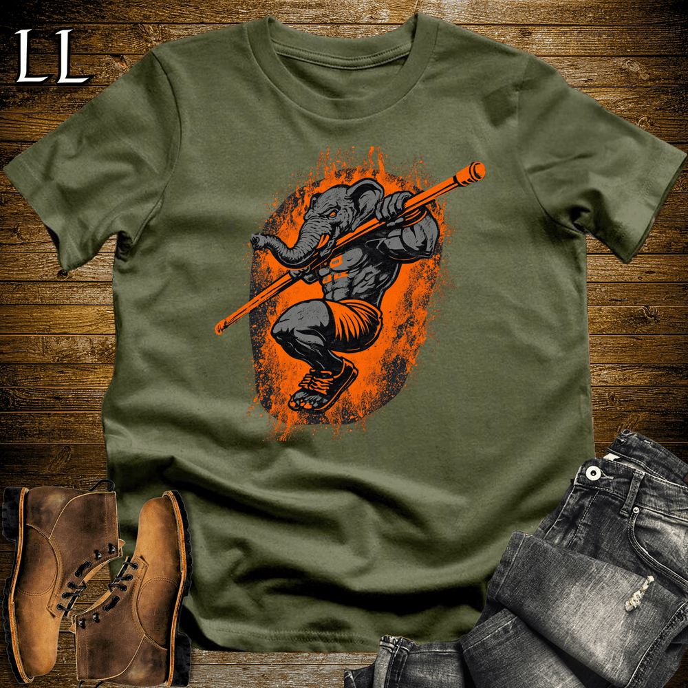 Gym Beast Pullup Orange Elephant Military Green | Gym Strength Shirt