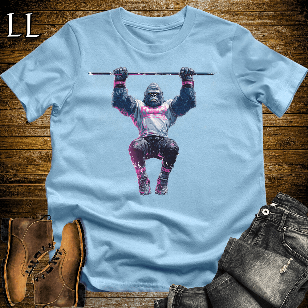 Gym Beast Pullup Pink Gorilla Light Blue | Gym Beast Tee