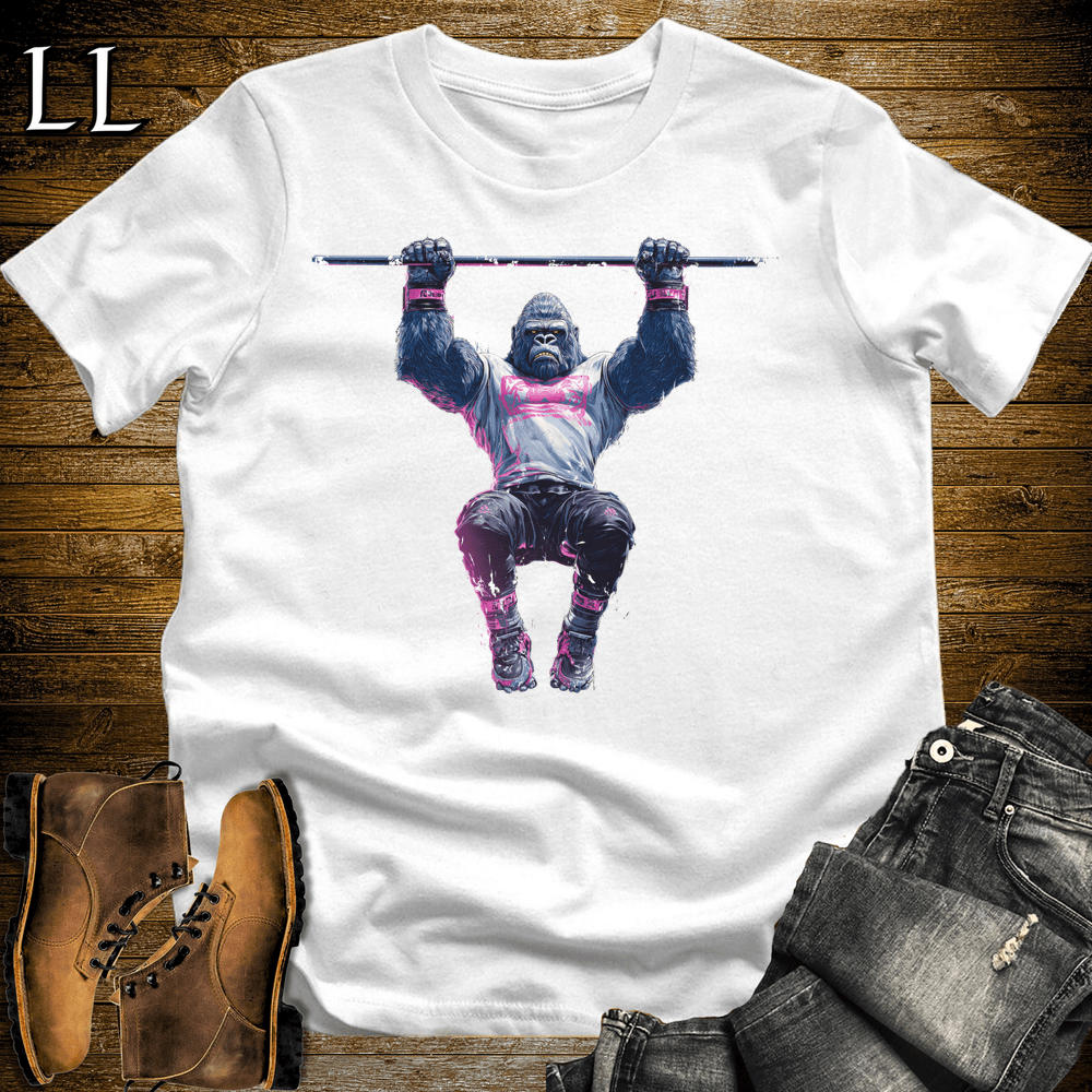 Gym Beast Pink Gorilla Pullup White | Upper Body Tee