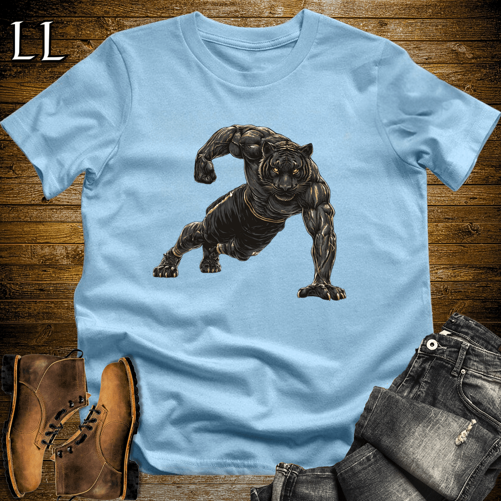 Gym Beast Pushup Black Tiger Light Blue | Gym Strength Shirt
