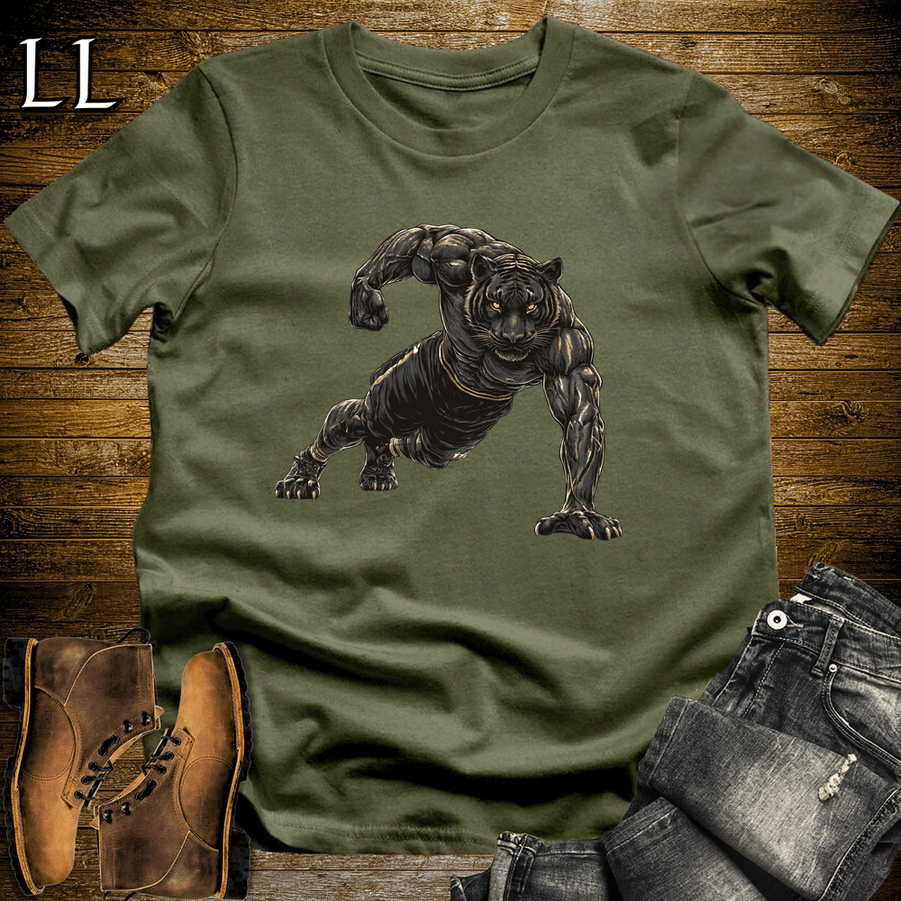 Gym Beast Pushup Black Tiger Military Green | Gym Strength Shirt