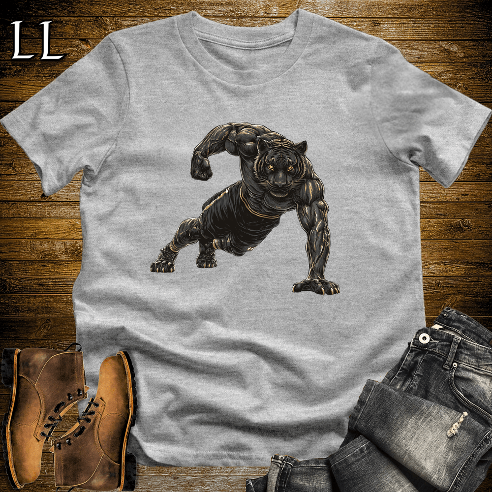 Gym Beast Pushup Black Tiger Sport Grey | Gym Strength Shirt