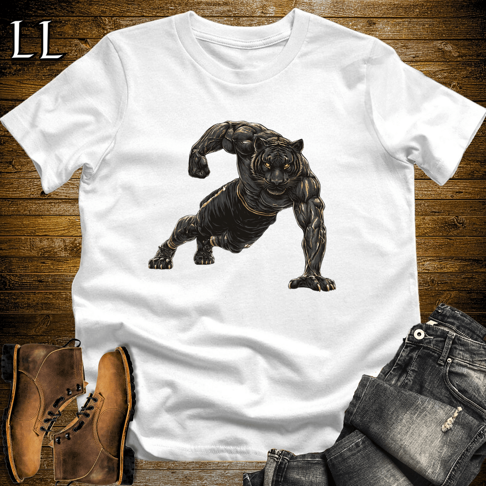 Gym Beast Black Tiger Pushup White | Gym Strength Tee