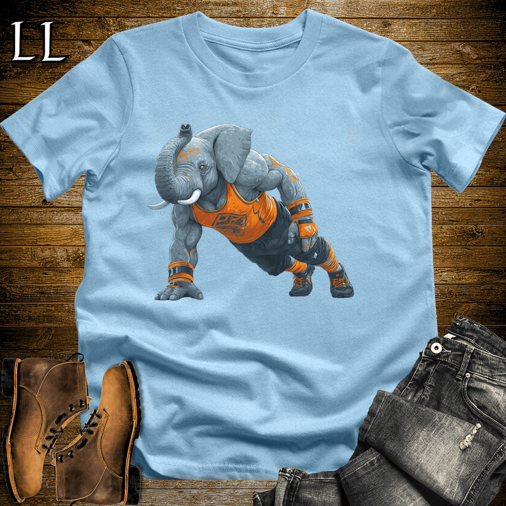 Gym Beast Pushup Orange Elephant Light Blue | Pushup Orange Elephant Gym Beast Tee