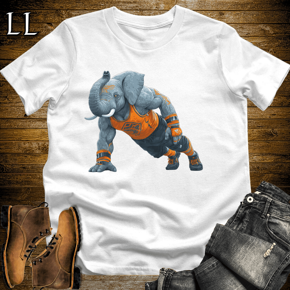 Gym Beast Pushup Orange Elephant White | Pushup Orange Elephant Gym Beast Tee