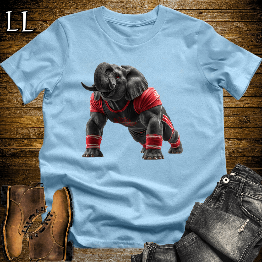 Gym Beast Pushup Red Elephant Light Blue | Gym Strength Tee