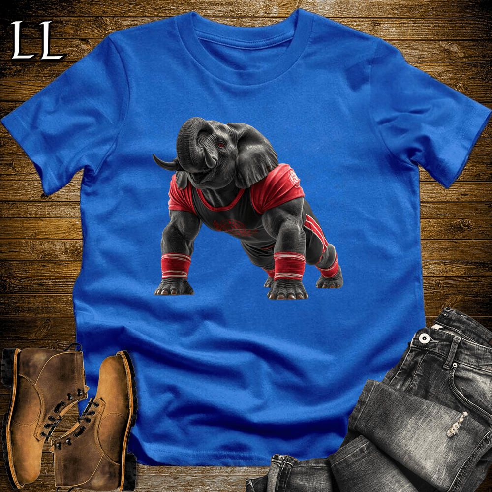 Gym Beast Pushup Red Elephant Royal Blue | Gym Strength Tee