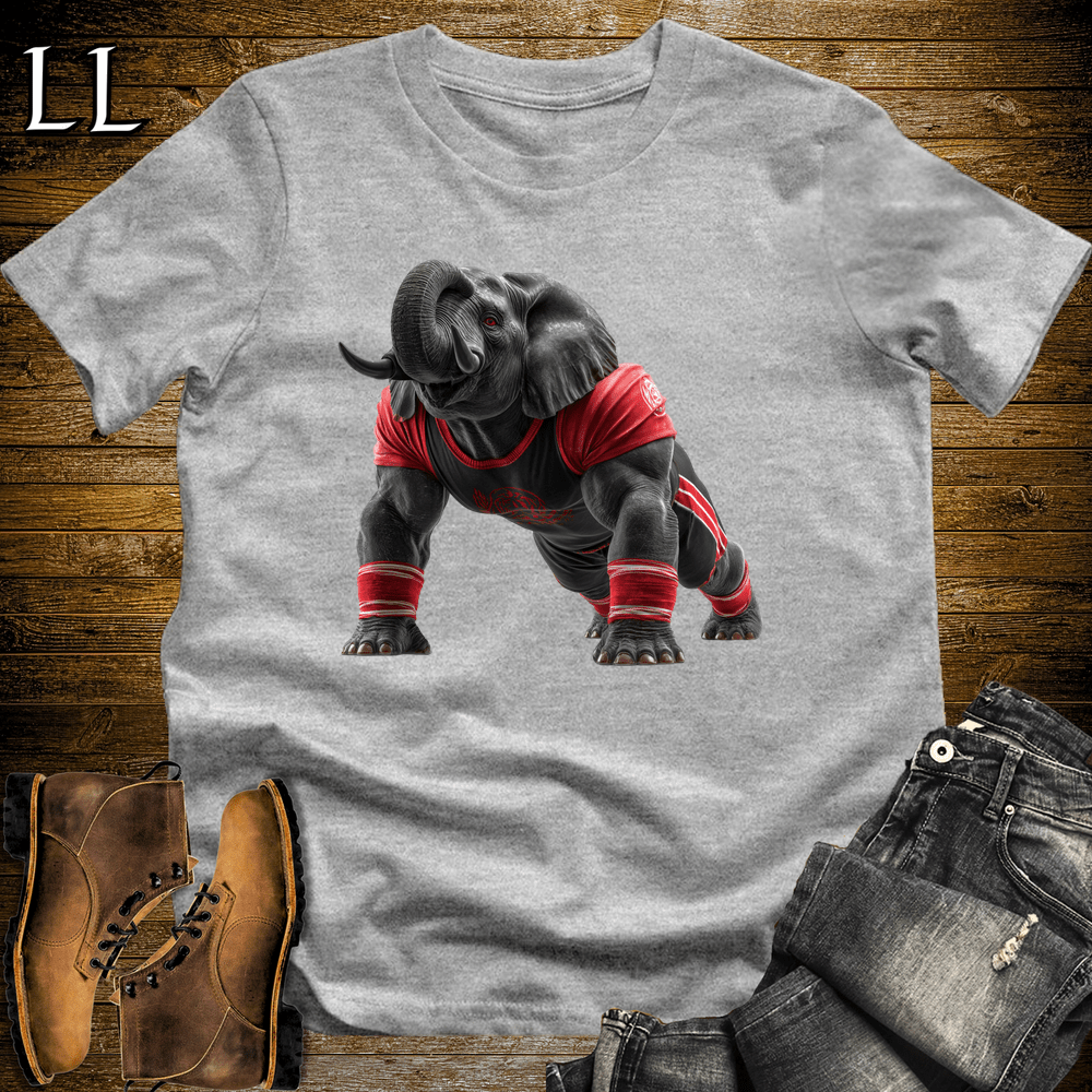Gym Beast Pushup Red Elephant Sport Grey | Gym Strength Tee